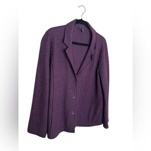 Eileen Fisher Boiled Wool Jacket Blazer Plum Purple Notch Collar Size L